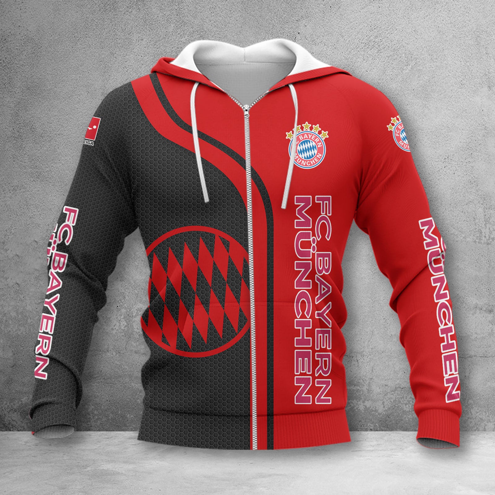 Bayern München Hoodie Zip Herren | FCB Kapuzenjacke mit Reißverschluss WINA2507