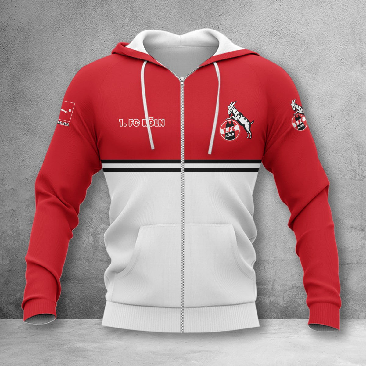 1. FC Köln Hoodie Zip Herren | Effzeh Kapuzenjacke mit Reißverschluss WINA11833