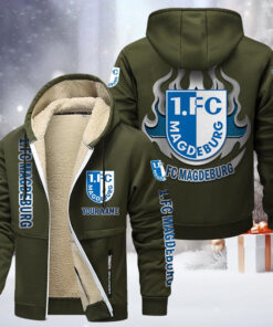 1. FC Magdeburg Gefütterte Kapuzenjacke - FCM Samt Zip-Hoodie