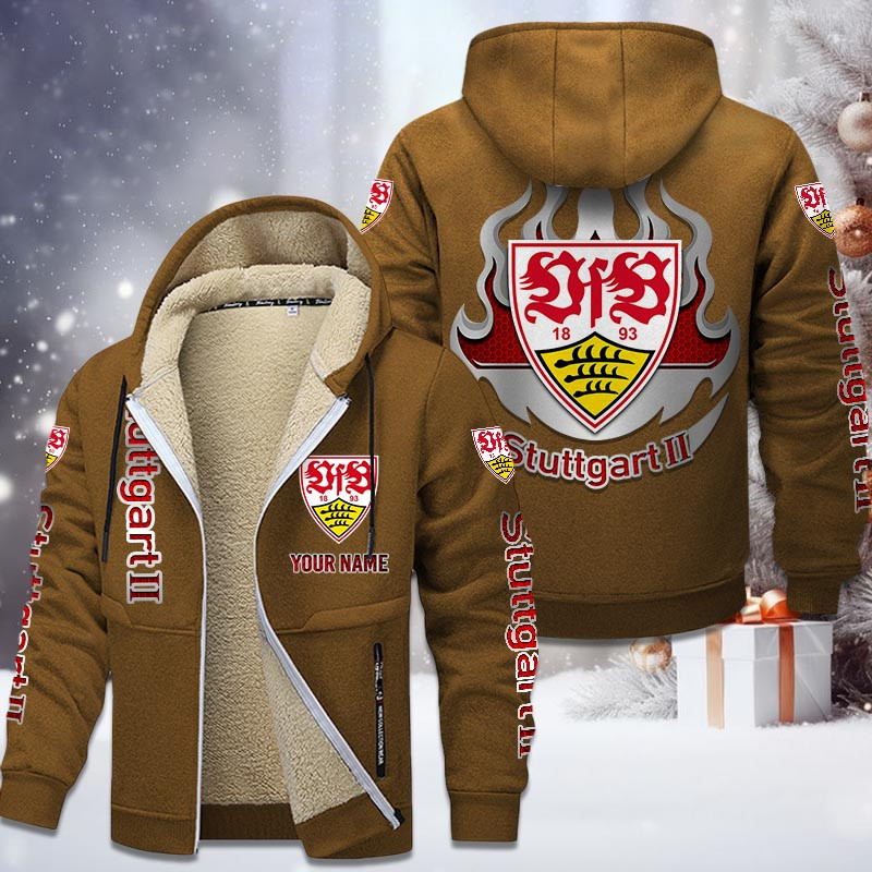 VfB Stuttgart II Gefütterte Kapuzenjacke - VFB Samt Zip-Hoodie – Bild 4